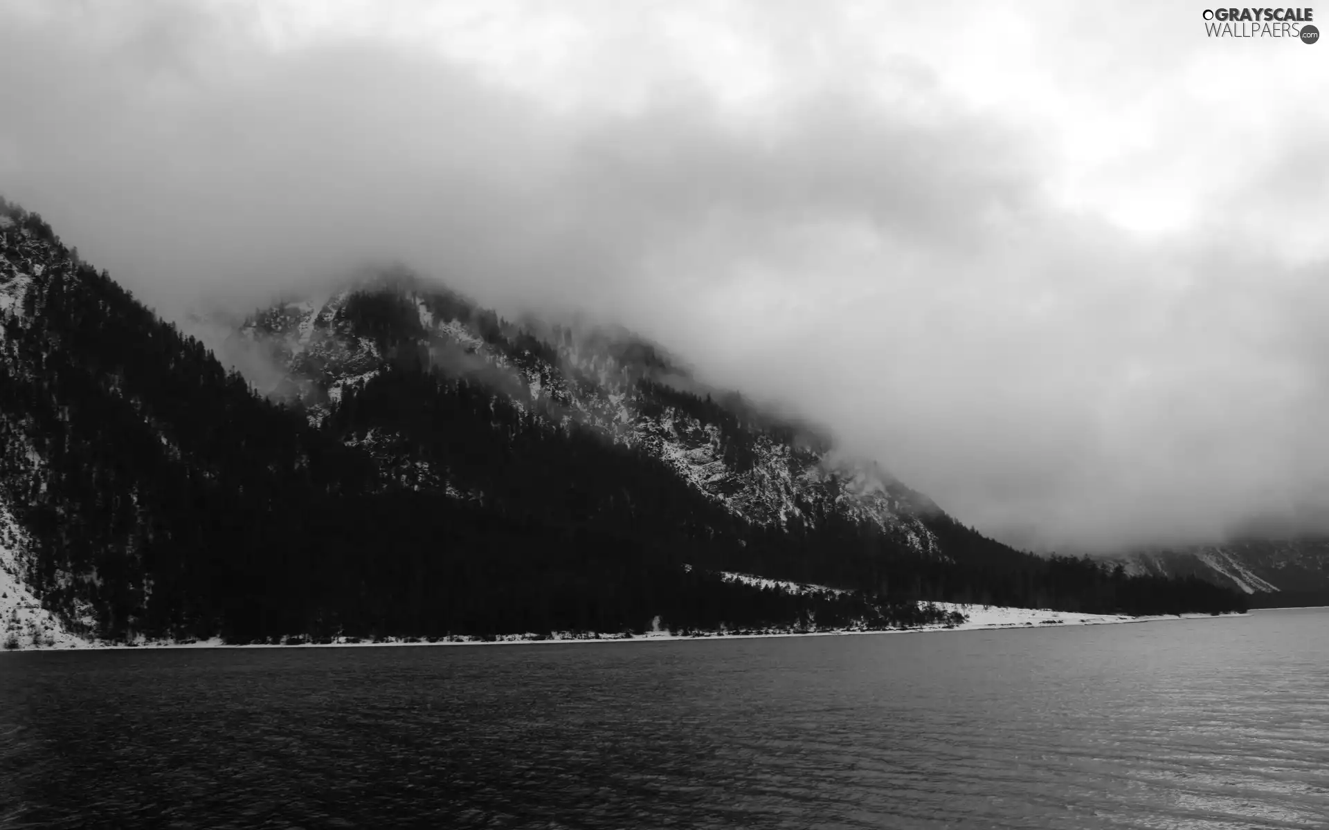 River, Fog, winter, Mountains