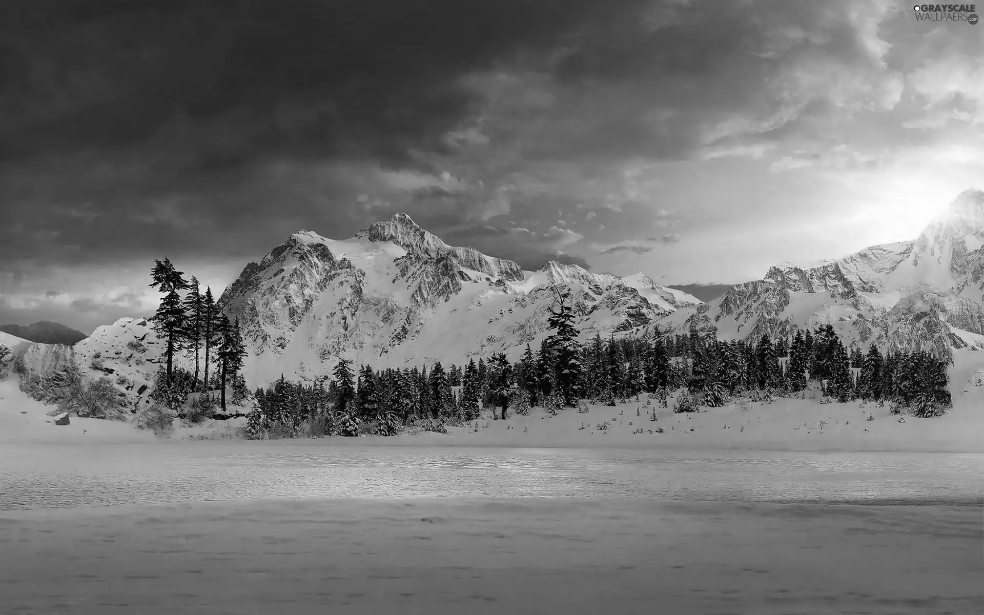 Setting Sun, Mountains, winter