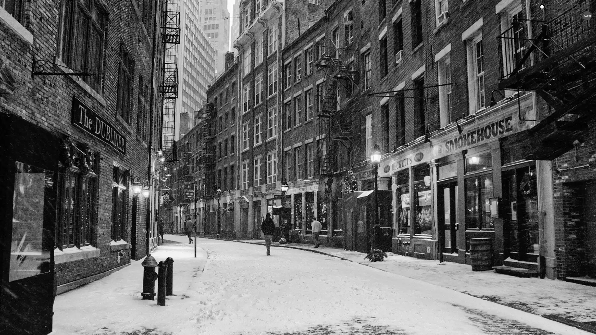stores, winter, USA, Manhattan, Jork, Street, skyscrapers, New