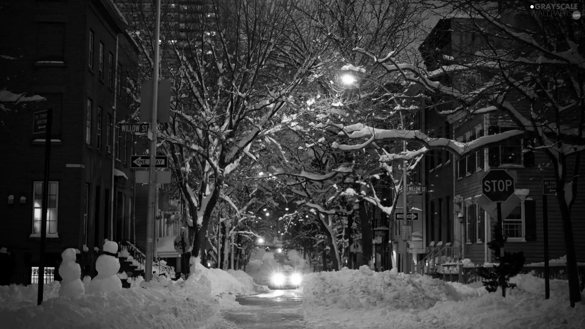 winter, Houses, Street