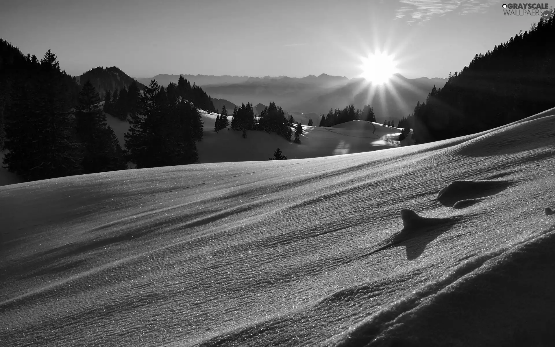 west, Mountains, winter, sun