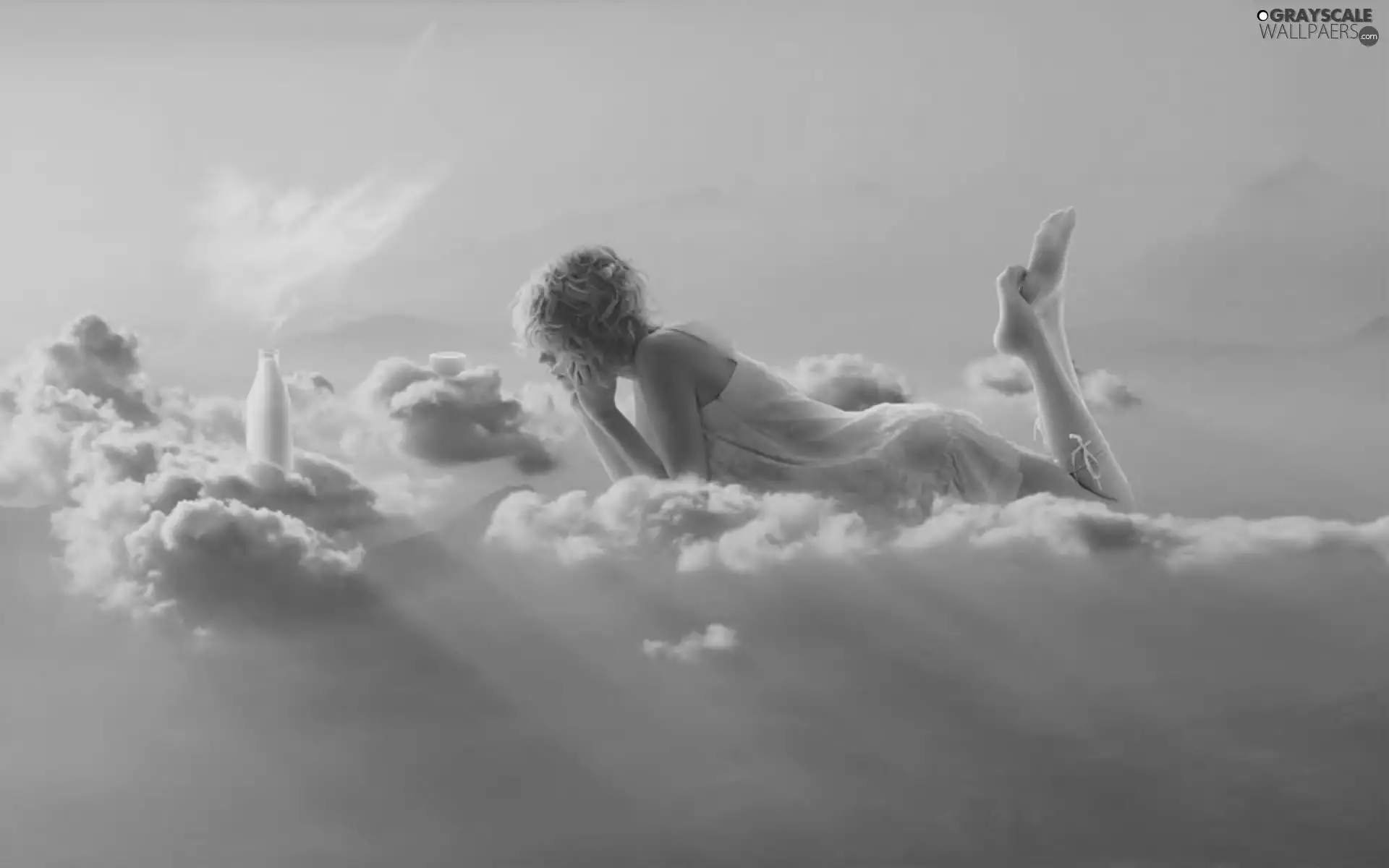 Women, clouds, angel