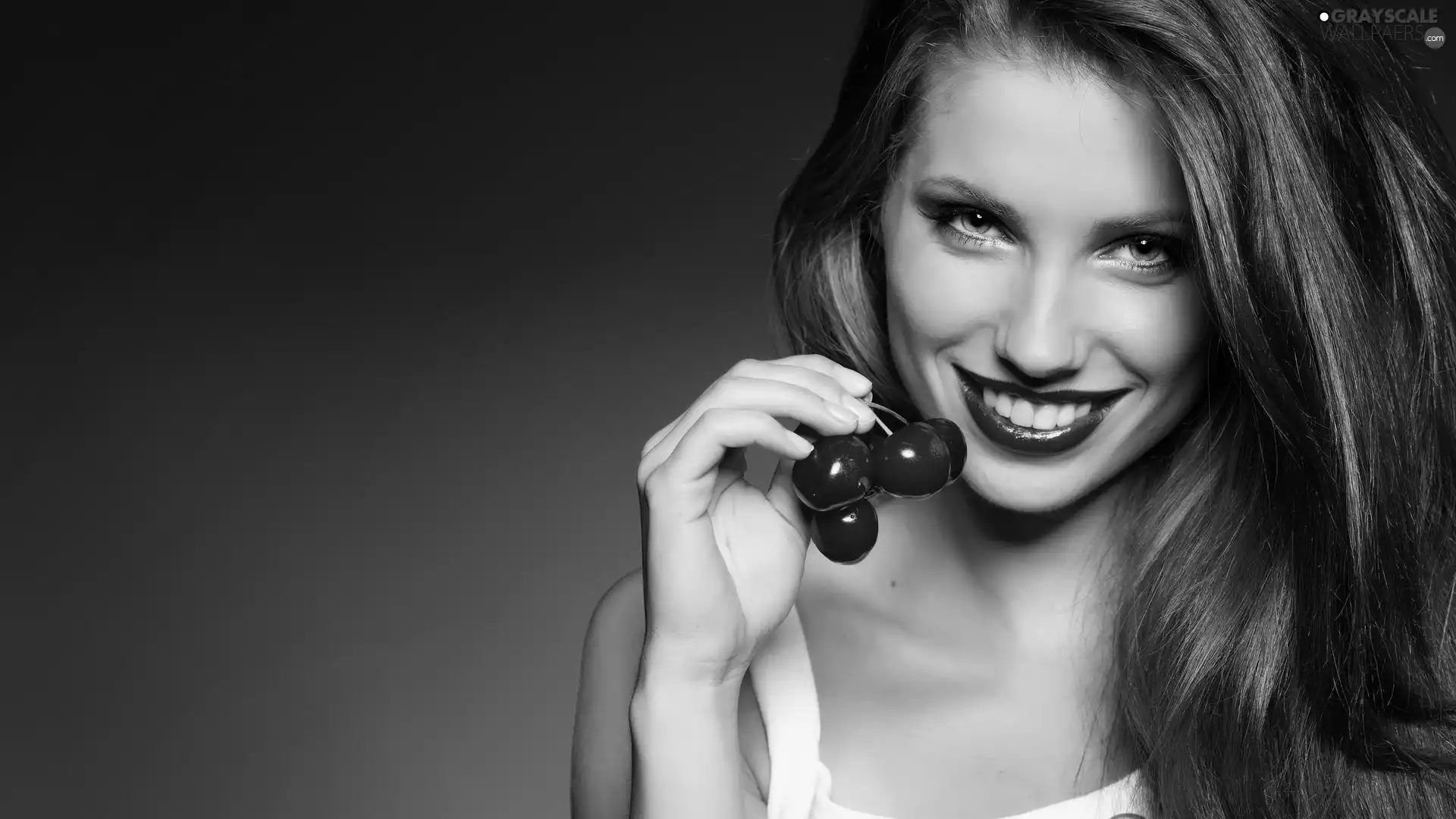 Women, cherries, smiling