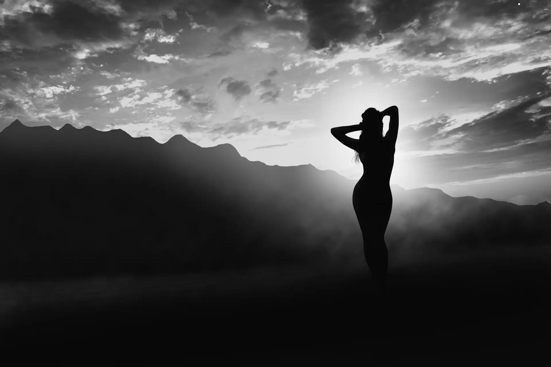 west, Mountains, Women, sun