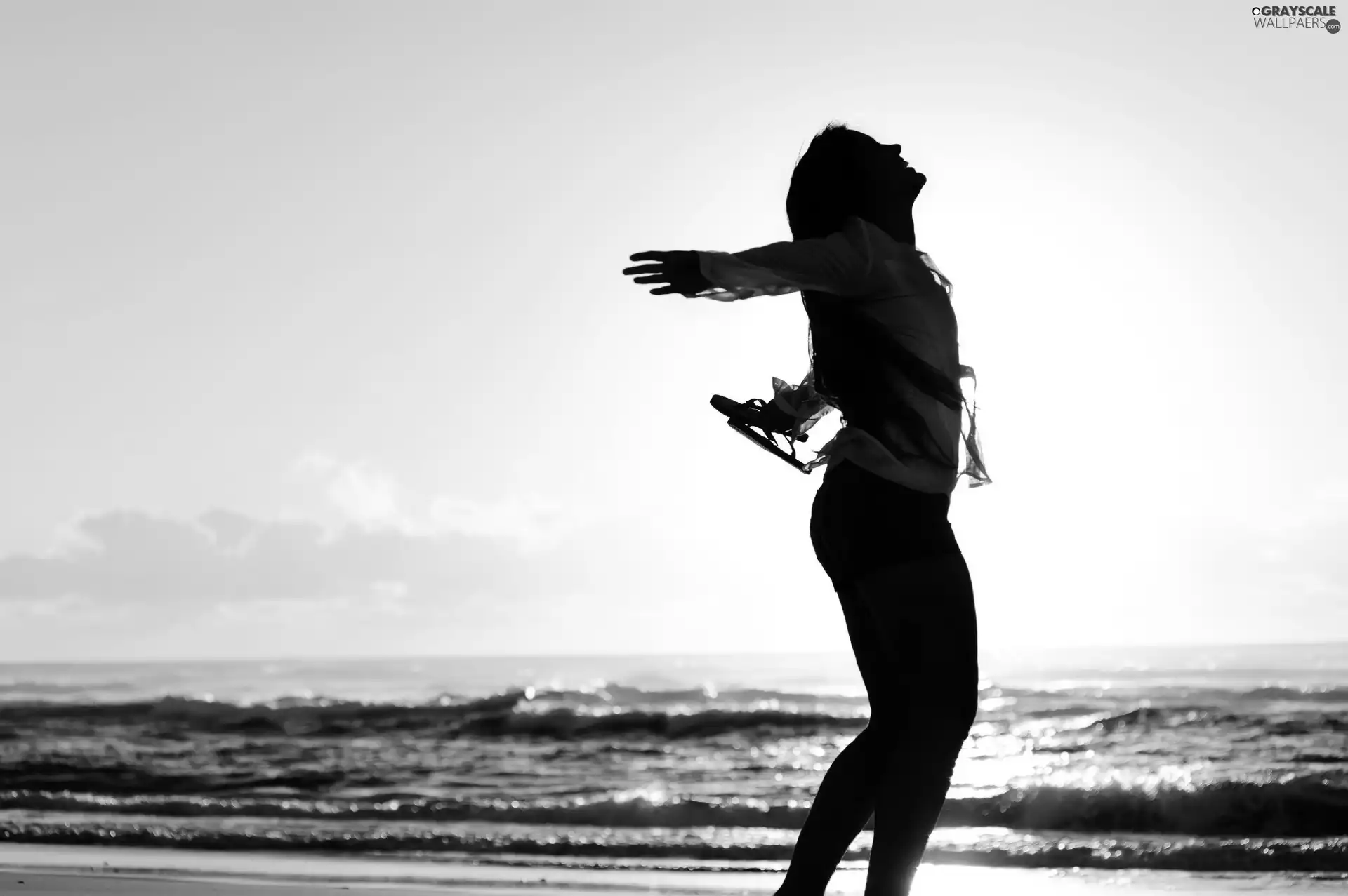 west, sea, Women, sun