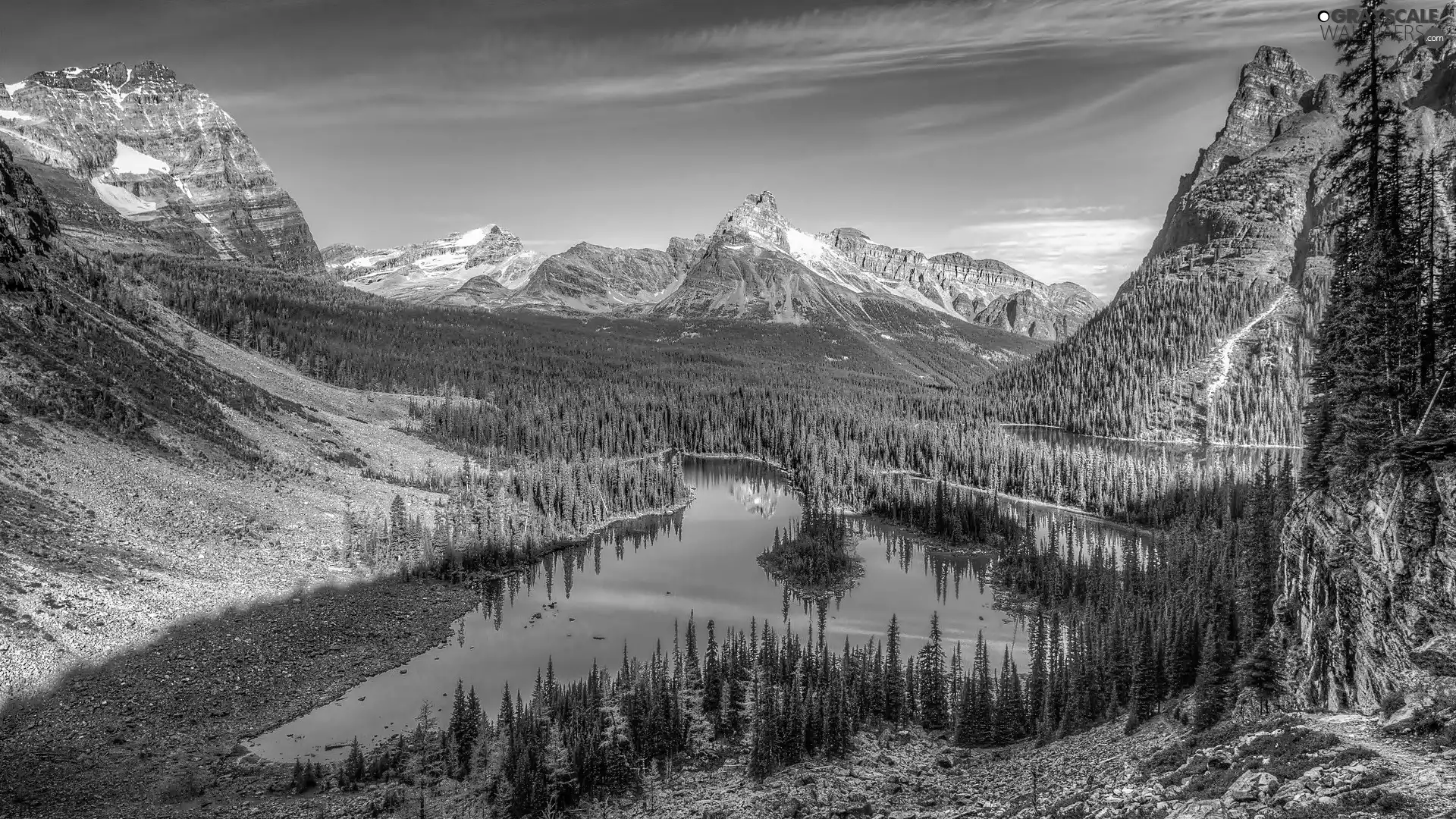 woods, Mountains, lakes