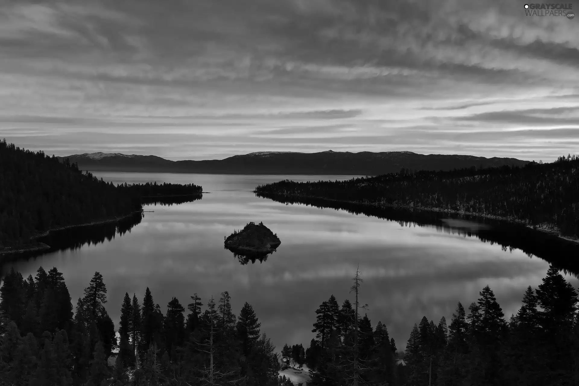 woods, Mountains, sun, lake, west