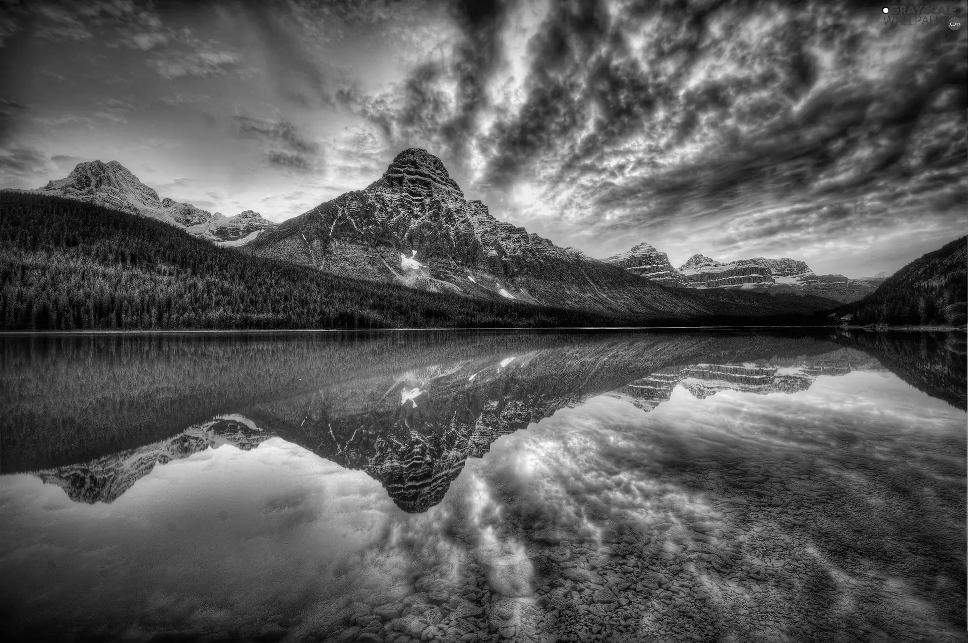 woods, reflection, Mountains, lake, clouds