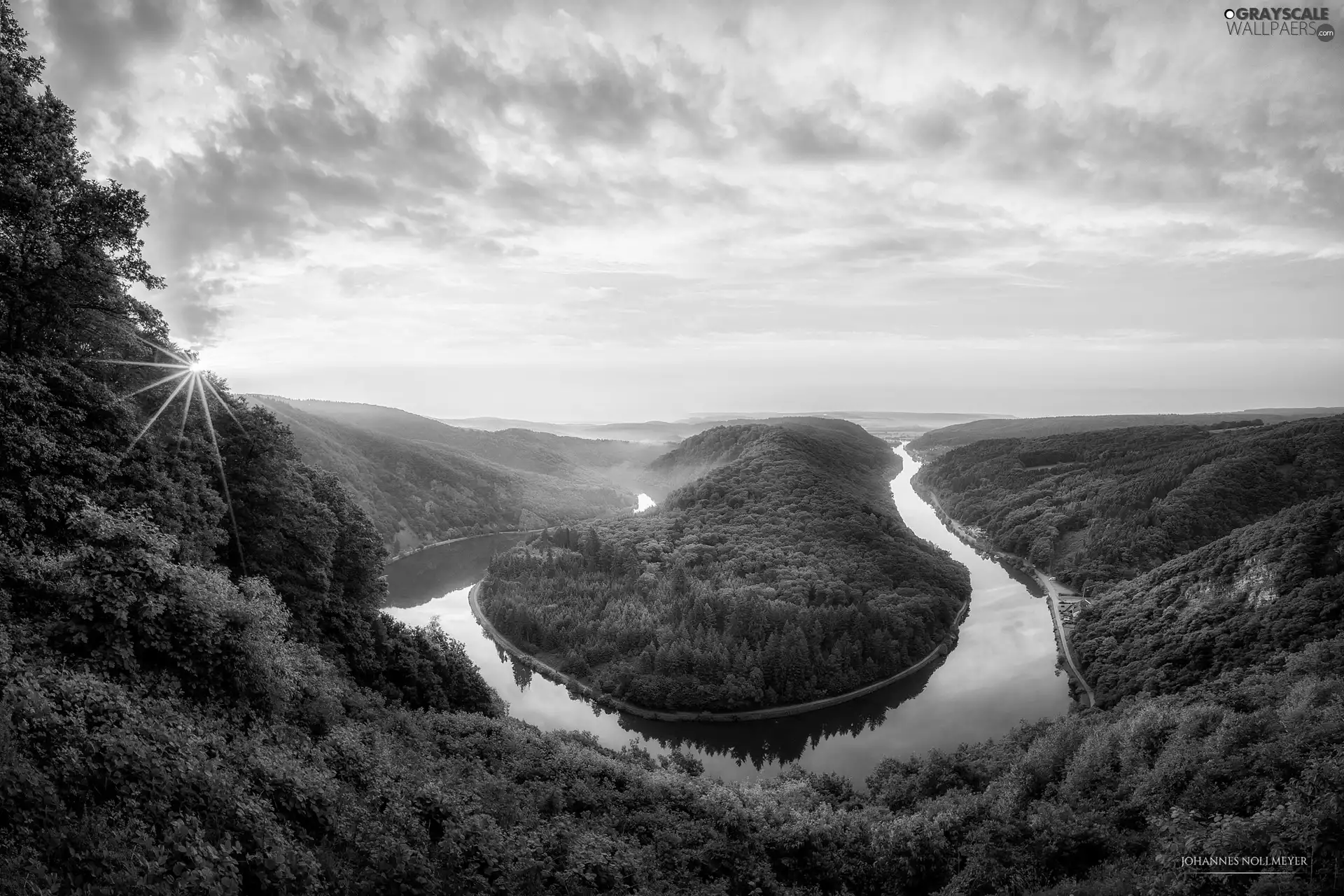 rays of the Sun, River, woods