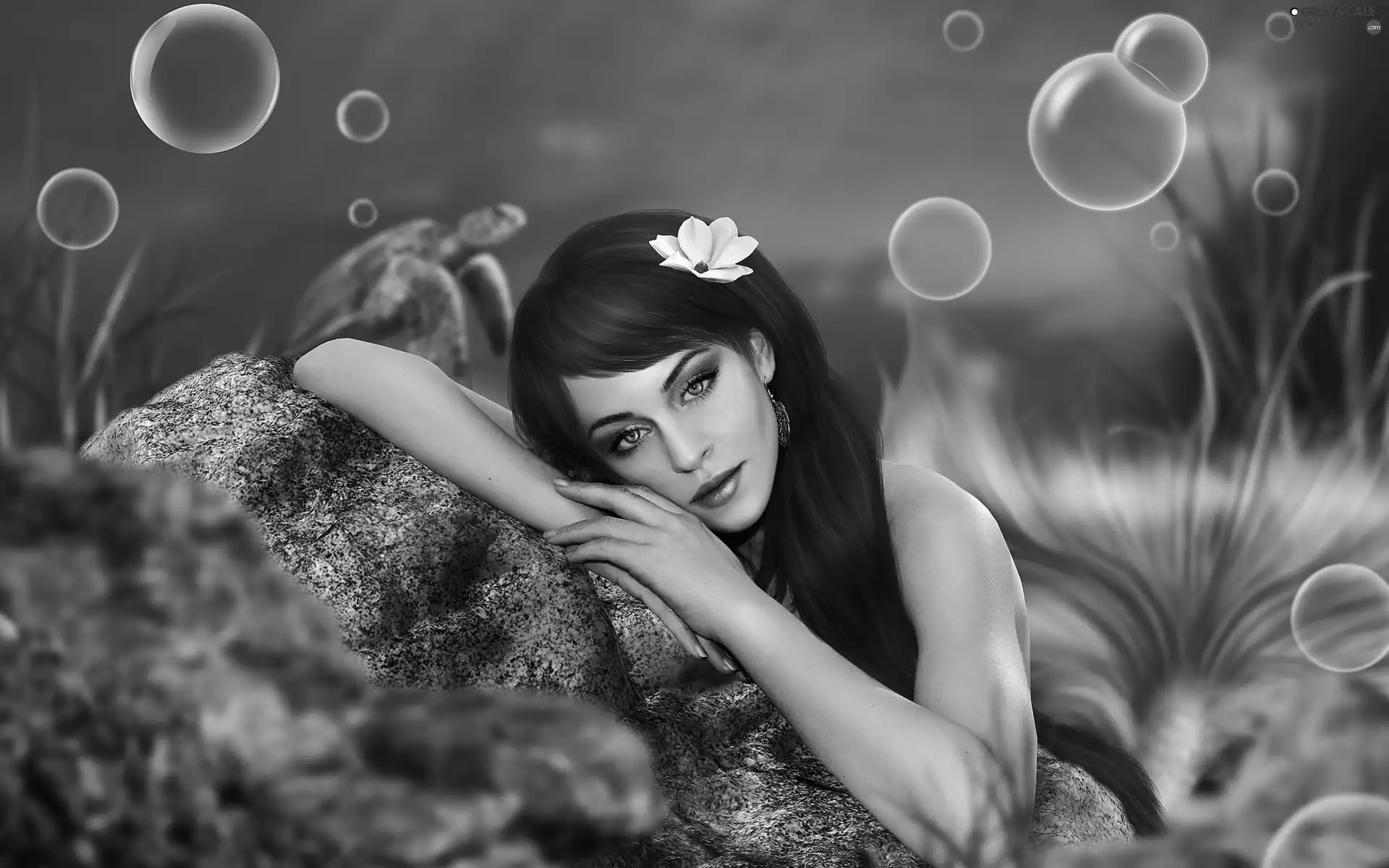 Women, immersed, world, Animation