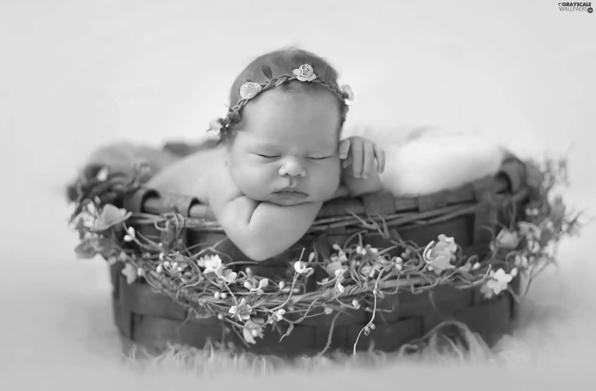 wreath, babe, small, girl, the sleeping