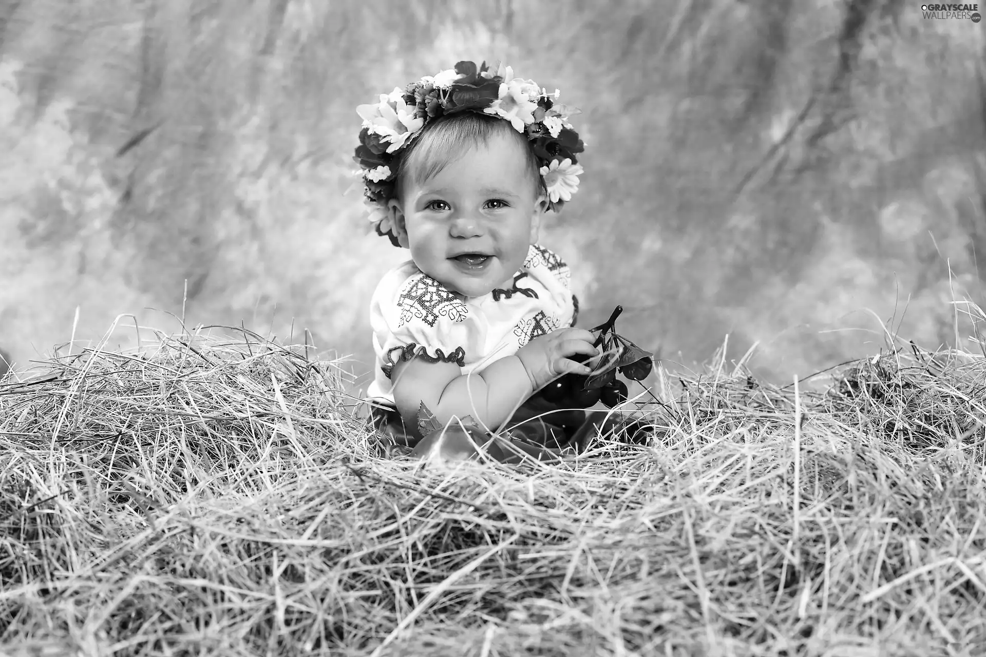 happy, Hay, wreath, girl
