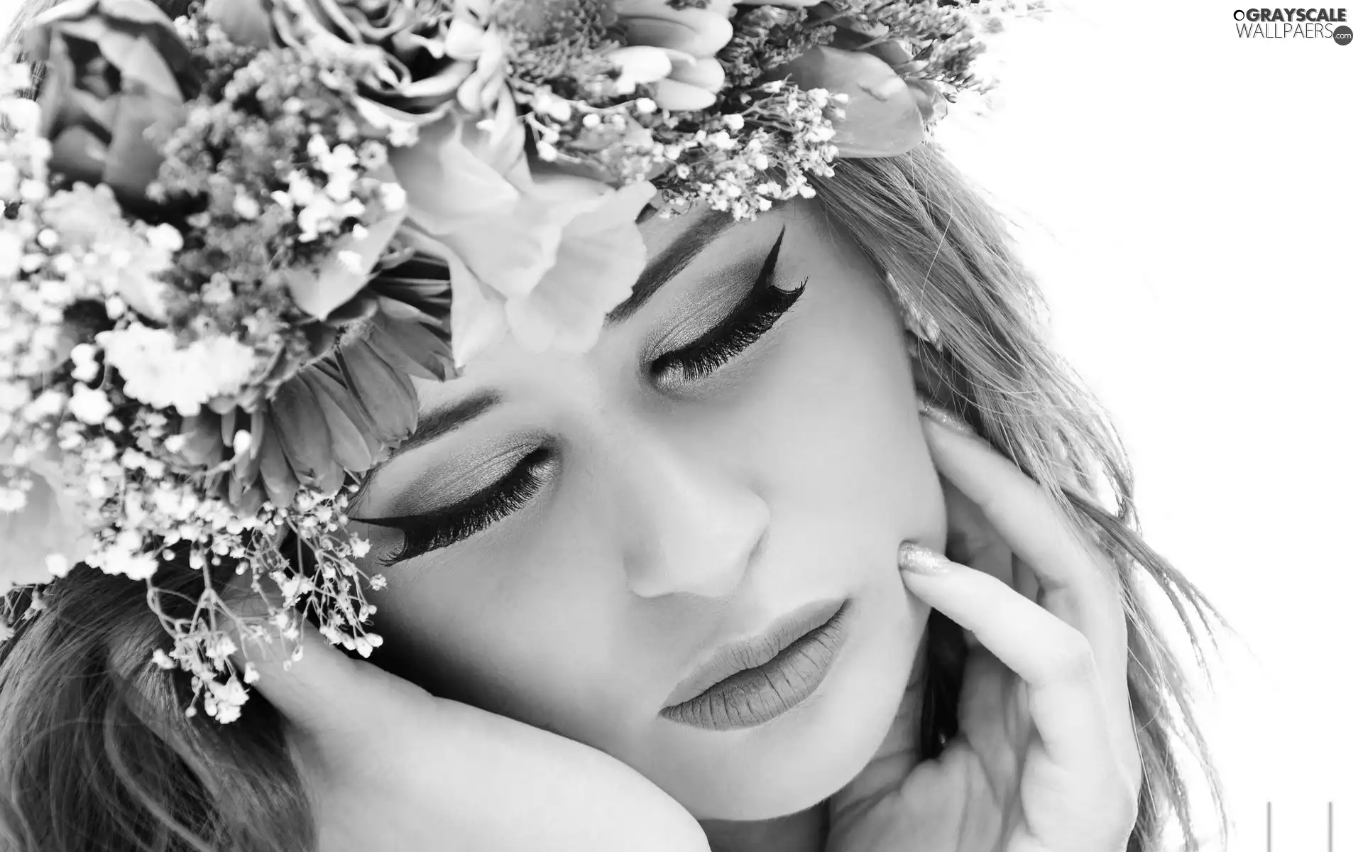 Women, Flowers, wreath, make-up