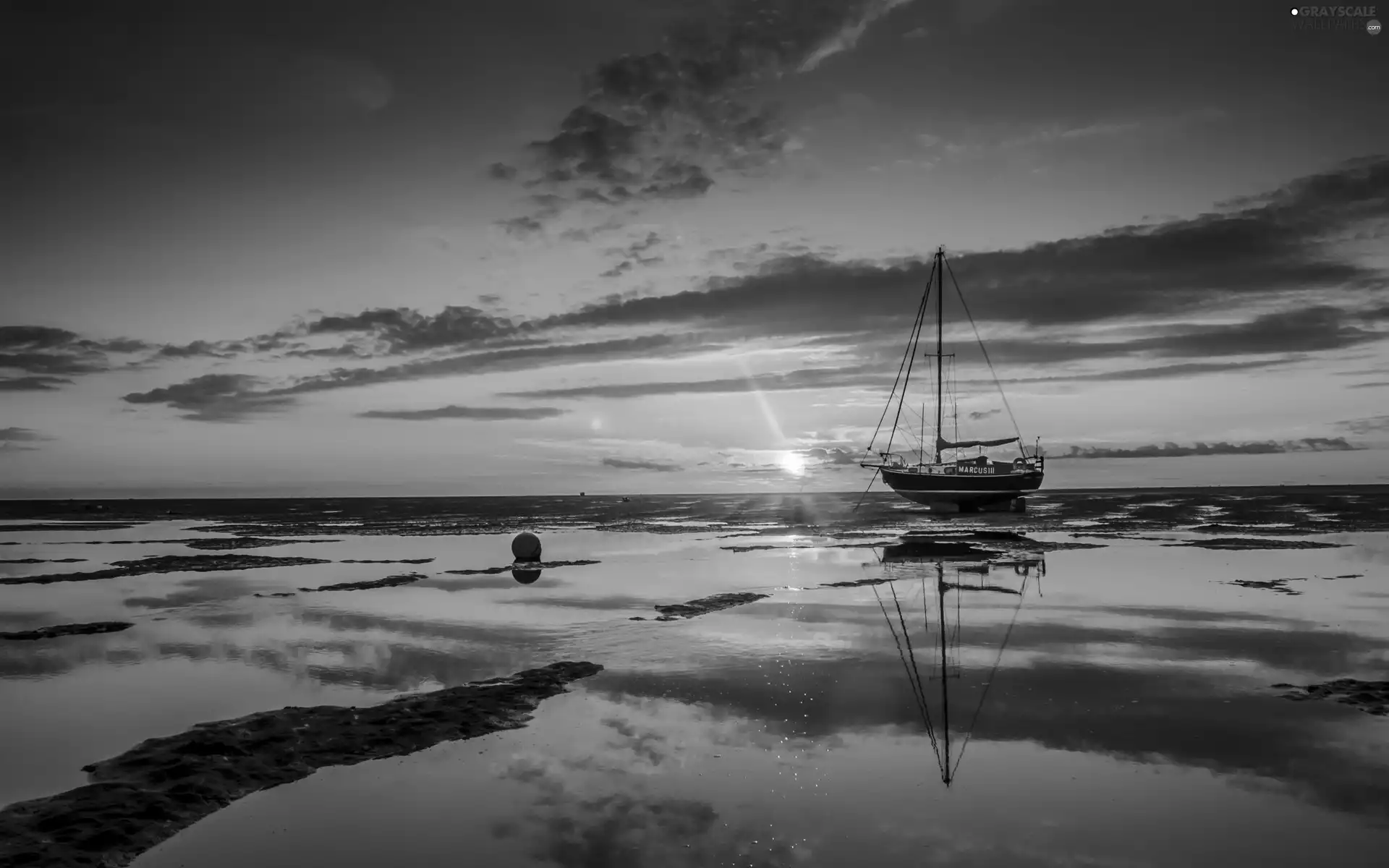 Yacht, buoy, west, sun, sea