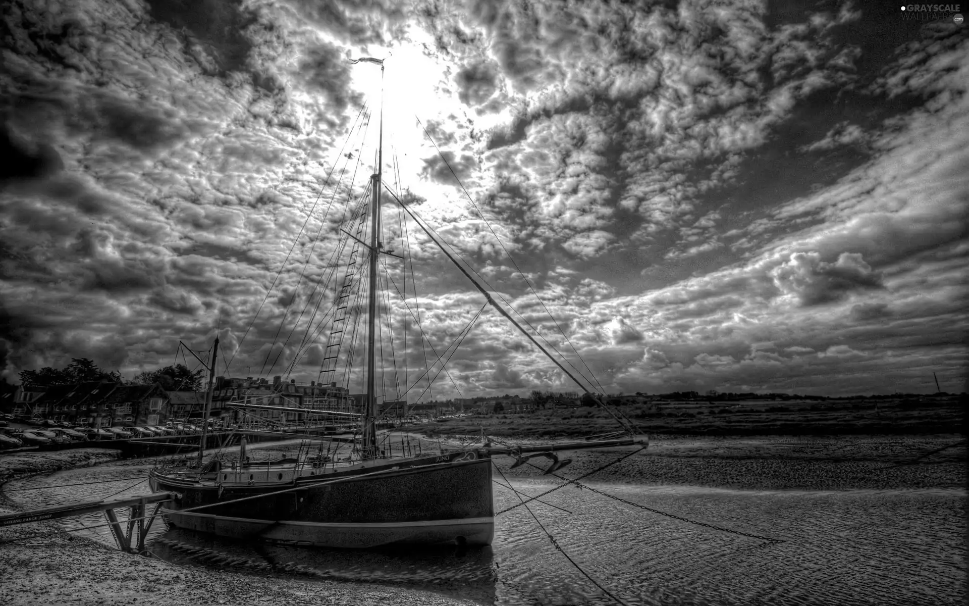 Yacht, clouds, lake