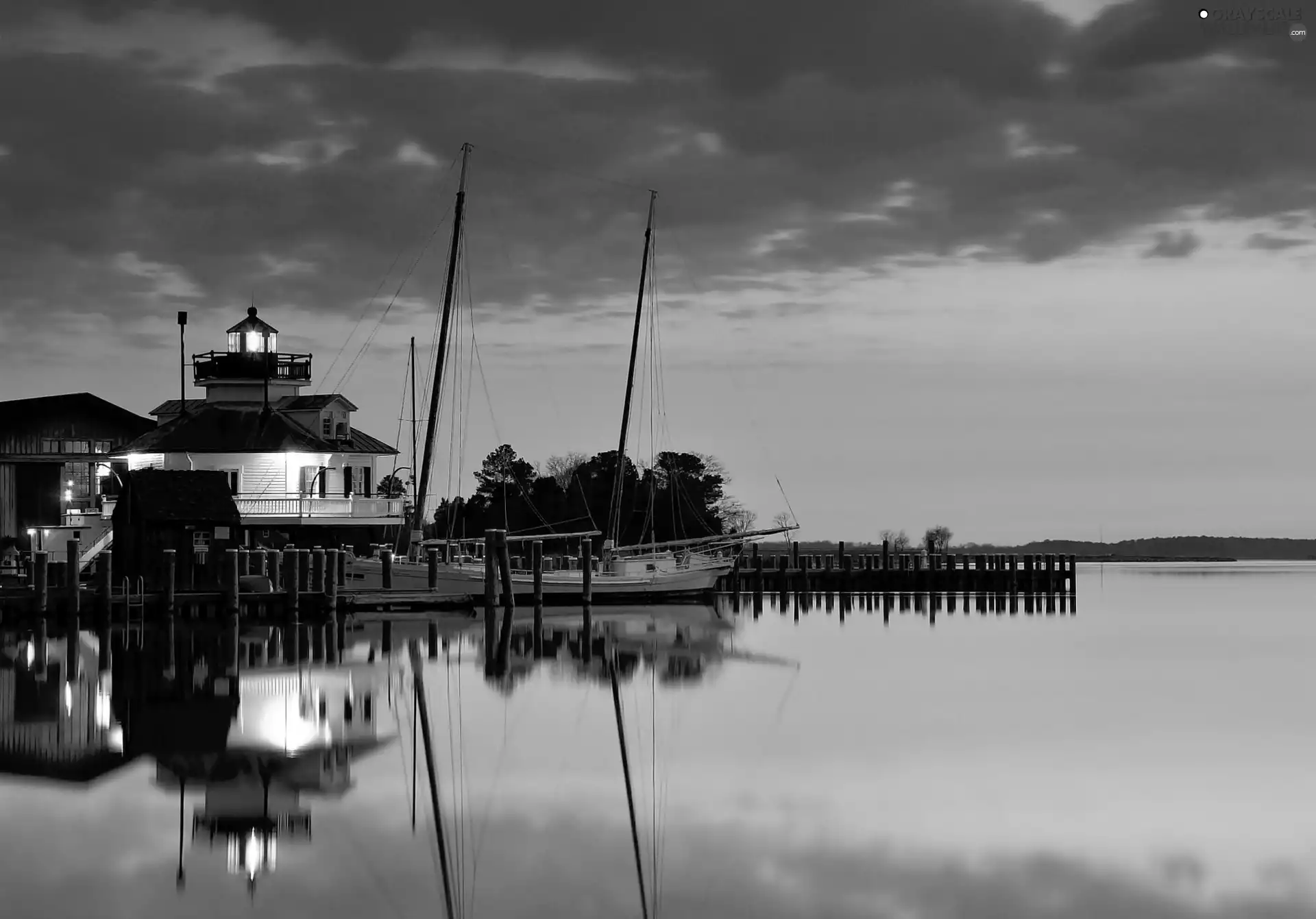 Lighthouse, pier, Yacht, maritime