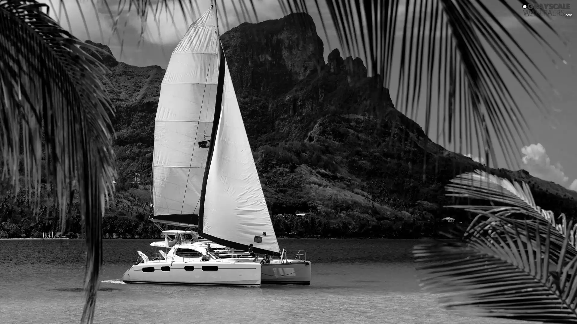 Yacht, Mountains, sea