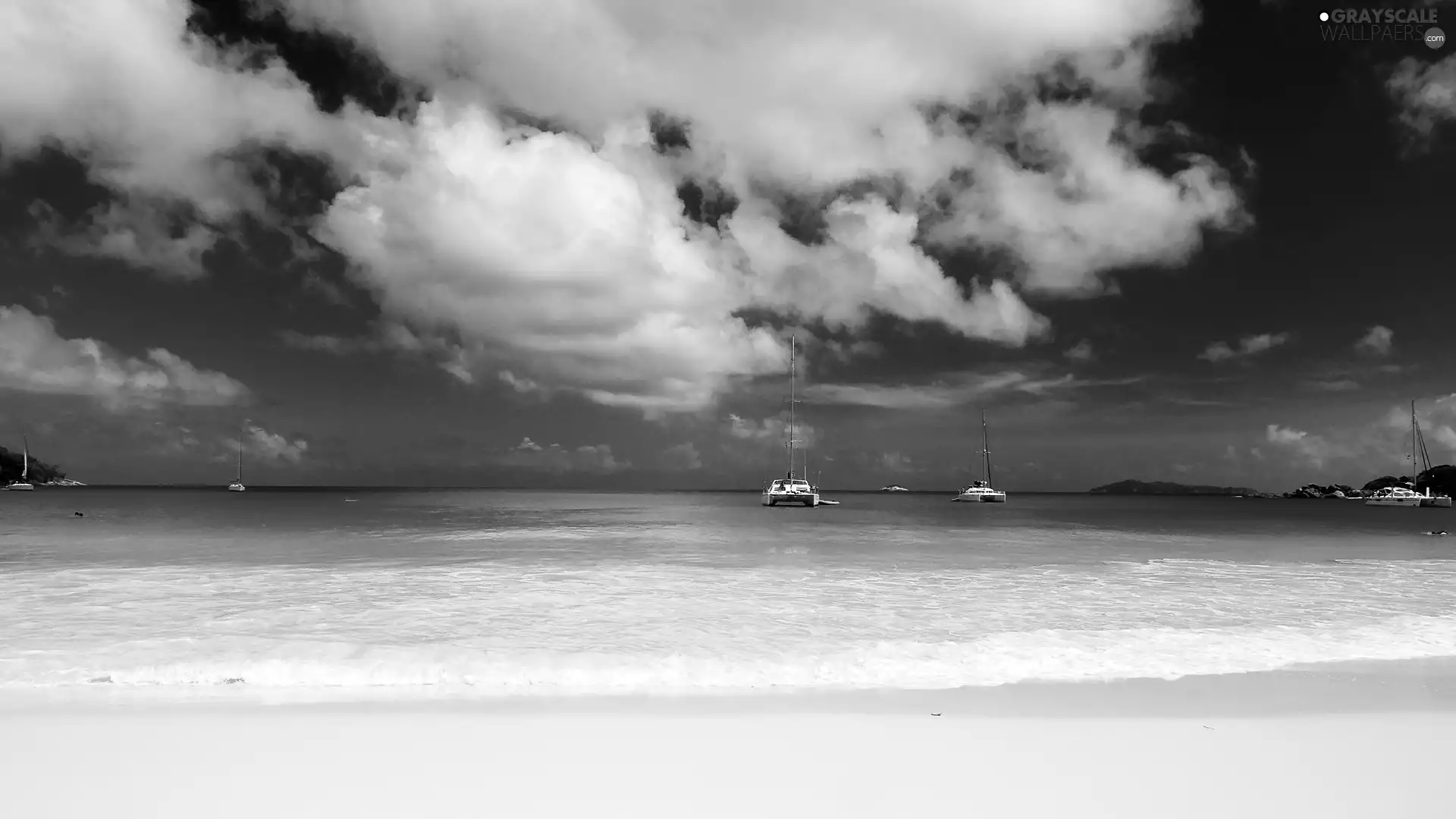 clouds, sea, Yachts, Sky