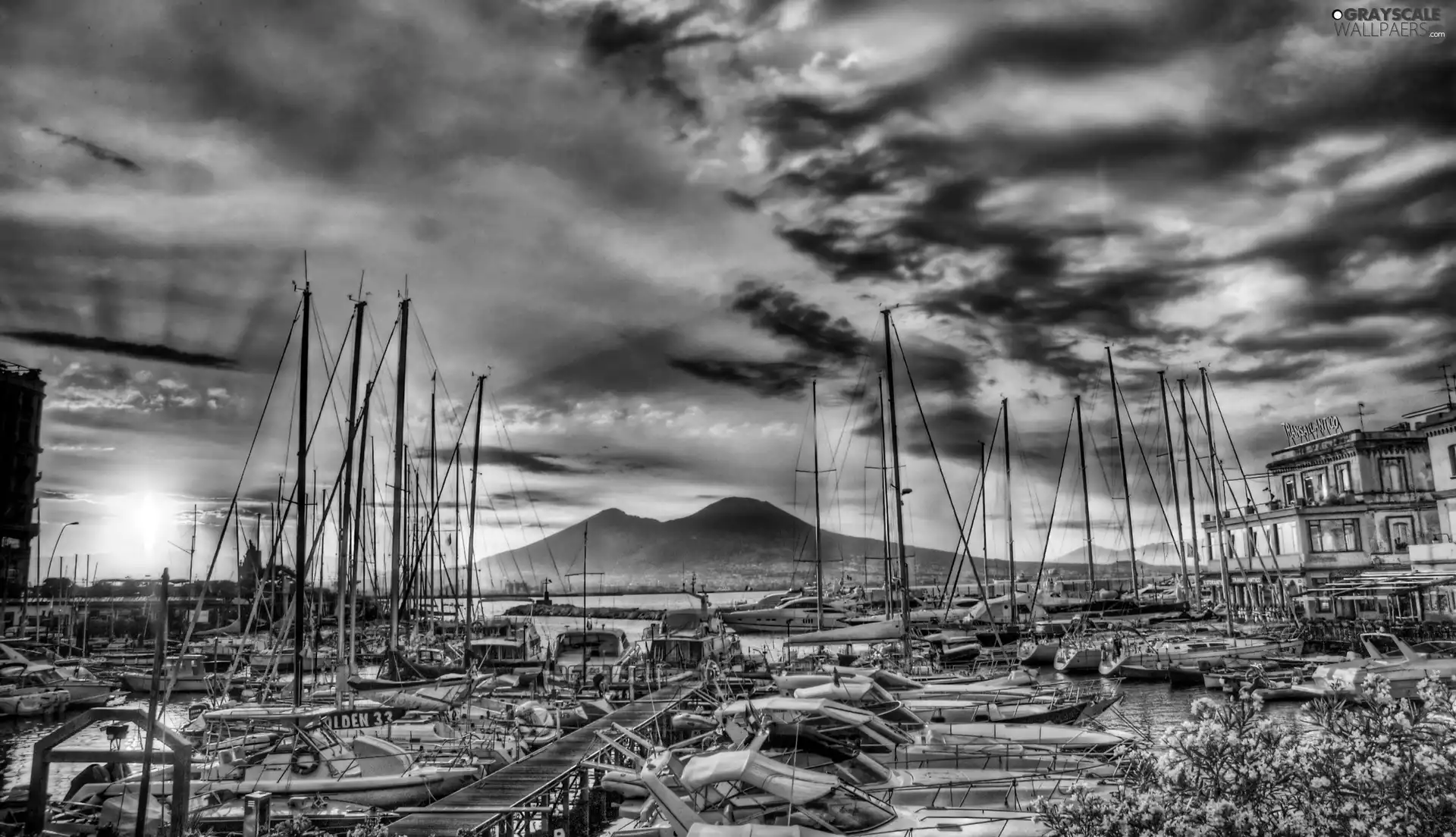 Yachts, Harbour, sun, lake, west