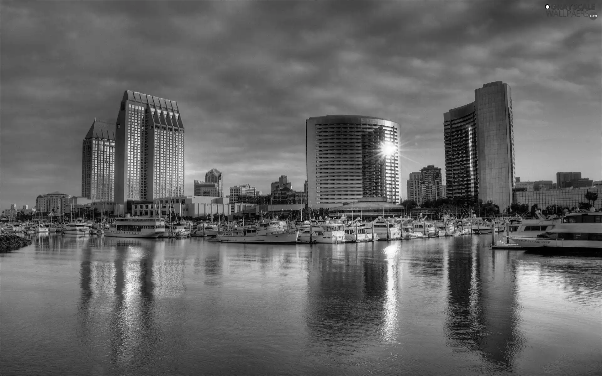 Town, Harbour, Yachts, skyscrapers